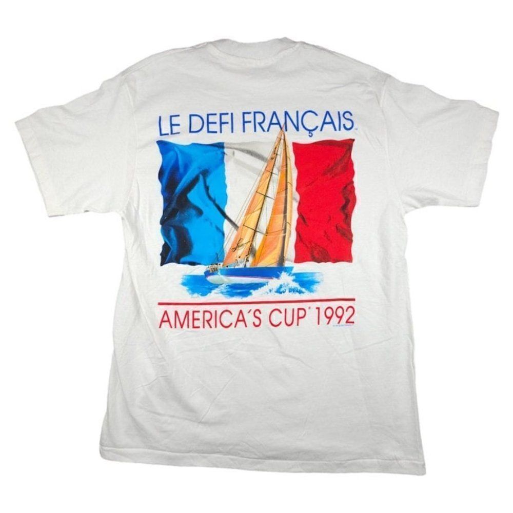 Vintage Americas Cup T Shirt Mens Size Large 90s 1992 Le Defi Francais